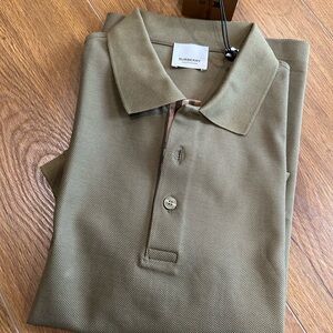 New Burberry Hartford Cotton Polo Shirt Olive Green 8092271